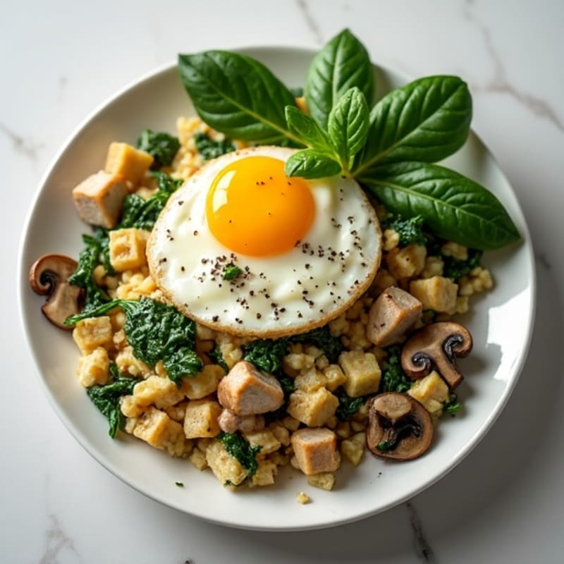 Egg White and Turkey Spinach Scramble with Sautéed Mushrooms