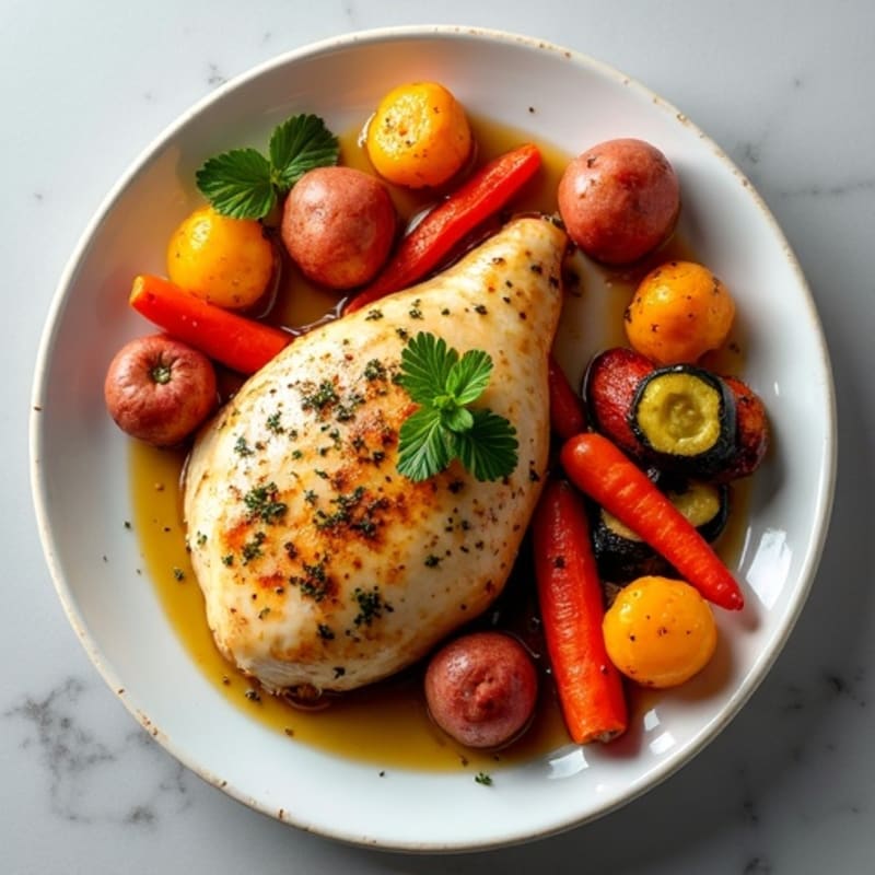 Tender Herb-Roasted Chicken with Crispy Roasted Vegetables