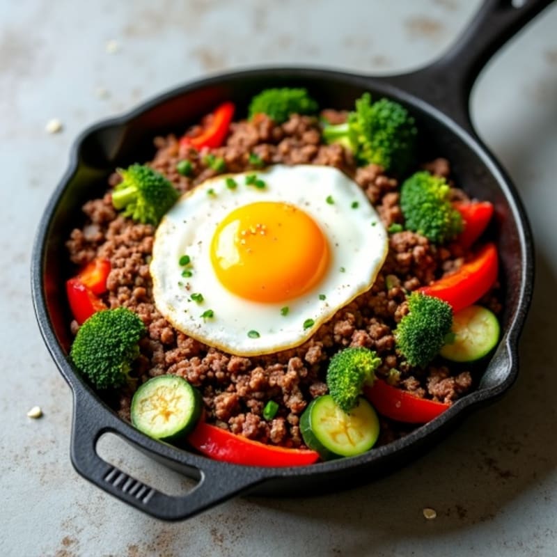 Lean Ground Beef and Crispy Vegetable Skillet
