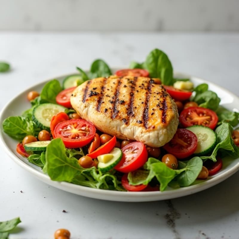 Grilled Chicken and Crunchy Veggie Salad with Lemon Tahini Dressing