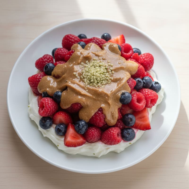 Greek Yogurt Protein Parfait with Mixed Berries and Almond Butter