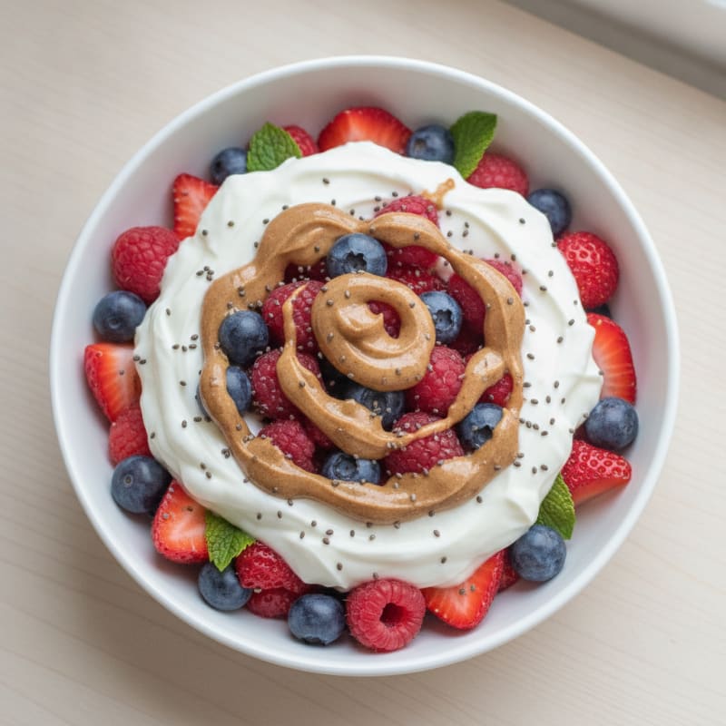 Greek Yogurt Protein Parfait with Mixed Berries and Almond Butter