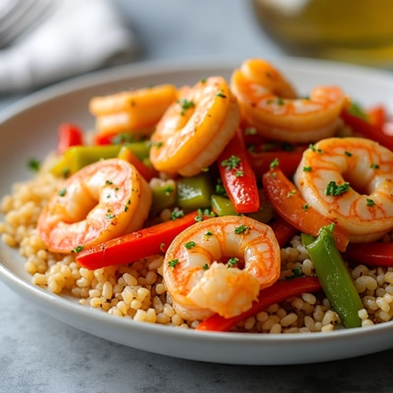 Spicy Chicken and Shrimp Skillet with Brown Rice and Bell Peppers