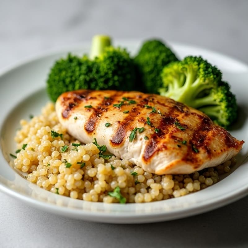 Grilled Chicken Breast with Roasted Broccoli and Quinoa