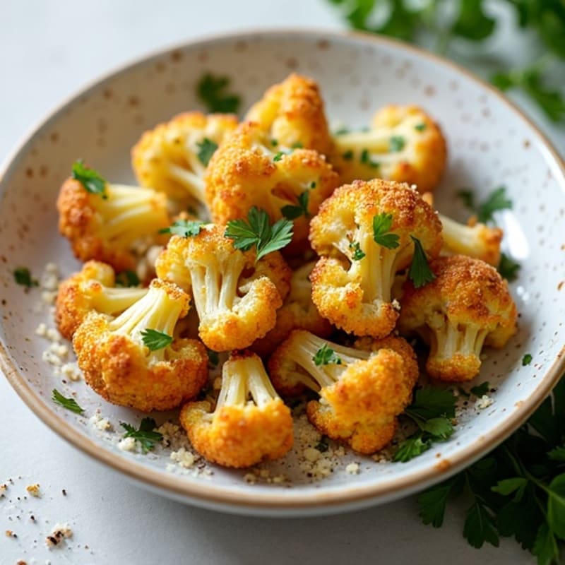 Crispy Garlic-Parmesan Roasted Cauliflower with Tempeh