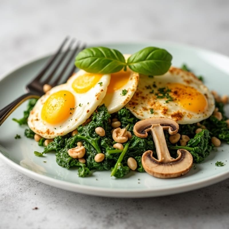 Egg White and Turkey Spinach Scramble with Sautéed Mushrooms