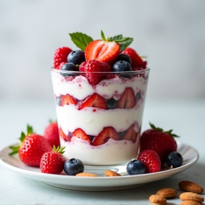 Greek Yogurt Protein Parfait with Mixed Berries and Almonds