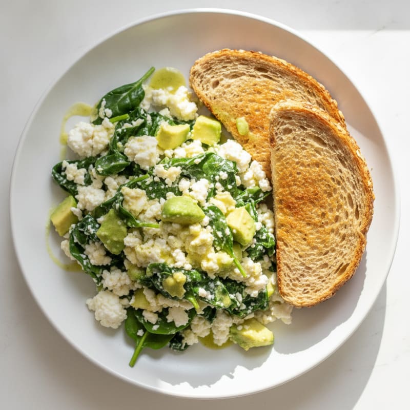 Cottage Cheese and Egg White Scramble with Sautéed Spinach