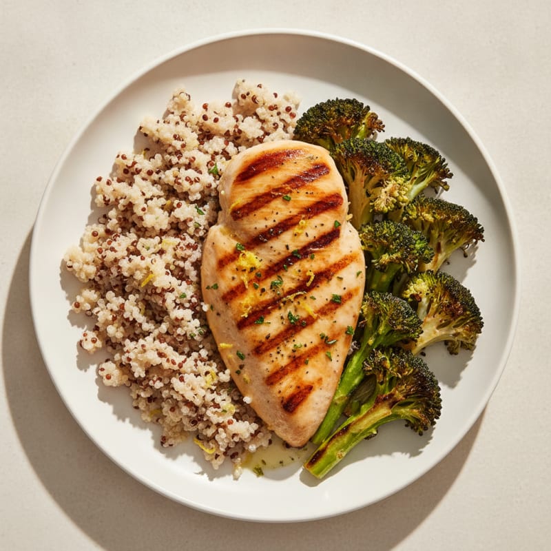 Grilled Chicken Breast with Quinoa and Roasted Broccoli