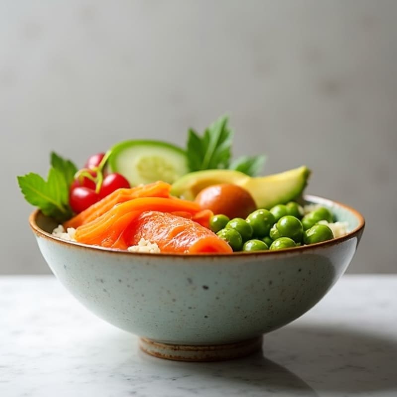 Fresh Salmon Sushi Bowl with Creamy Avocado and Crunchy Vegetables