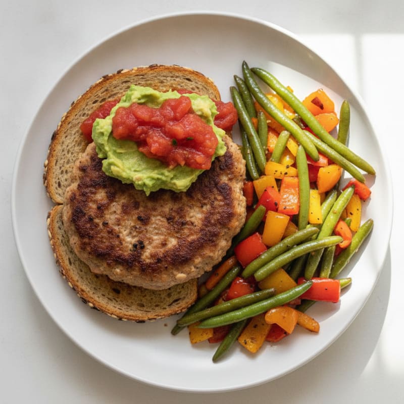 Lean Turkey Burger with Roasted Vegetables