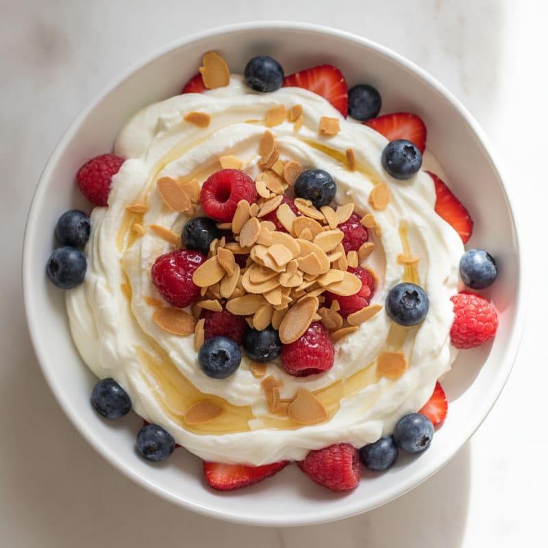 Greek Yogurt Protein Parfait with Mixed Berries and Almonds