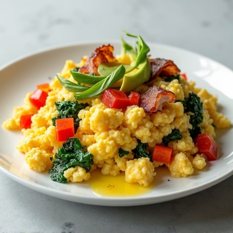 Cottage Cheese Scramble with Spinach and Turkey Bacon