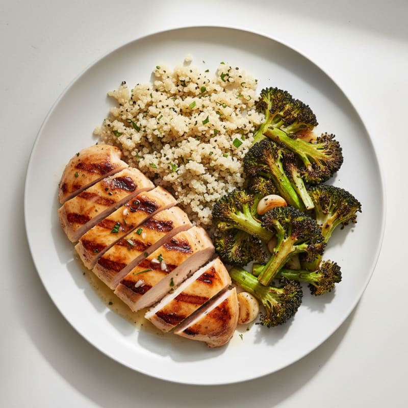 Grilled Chicken Breast with Quinoa and Roasted Broccoli
