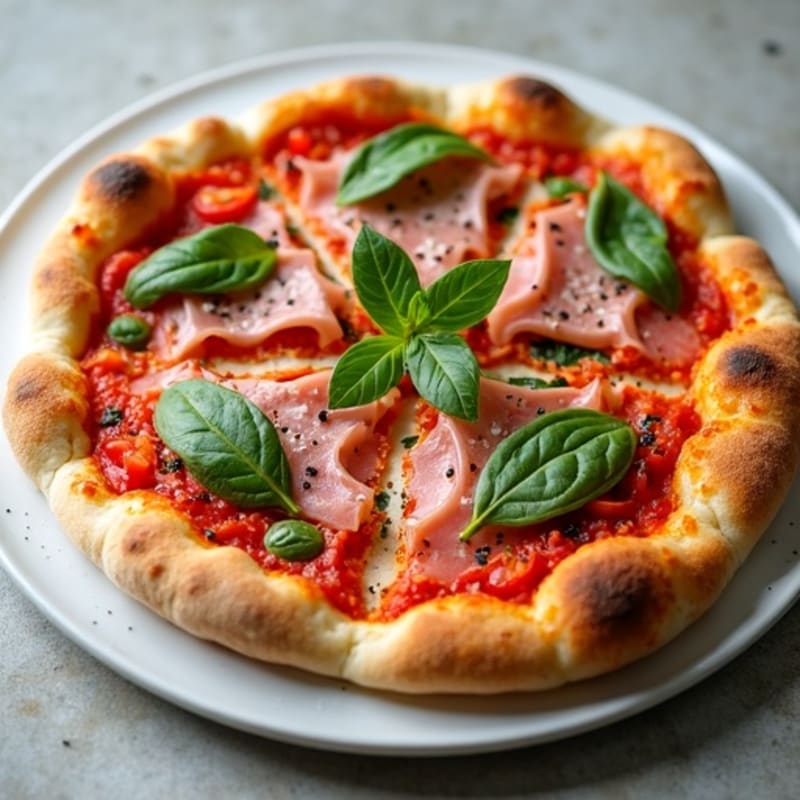 Crispy Gluten-Free Pizza with Lean Turkey Ham and Fresh Vegetables