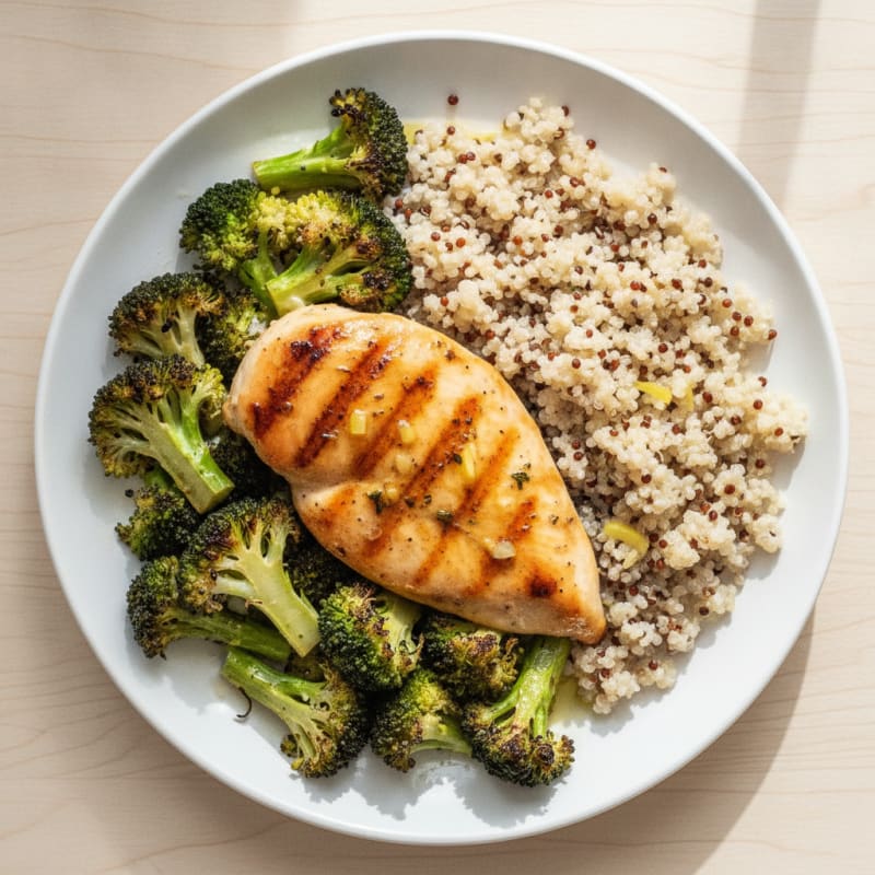 Grilled Chicken Breast with Quinoa and Roasted Broccoli