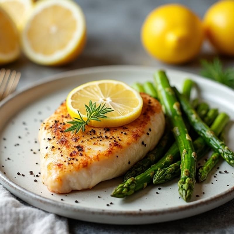 Lemon Garlic Pan-Seared Chicken with Roasted Asparagus