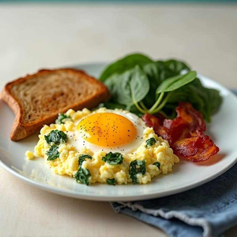 Cottage Cheese Scramble with Spinach and Turkey Bacon