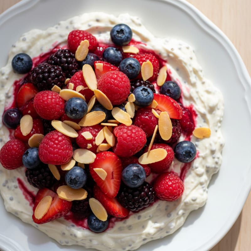 Greek Yogurt Protein Pudding with Mixed Berries