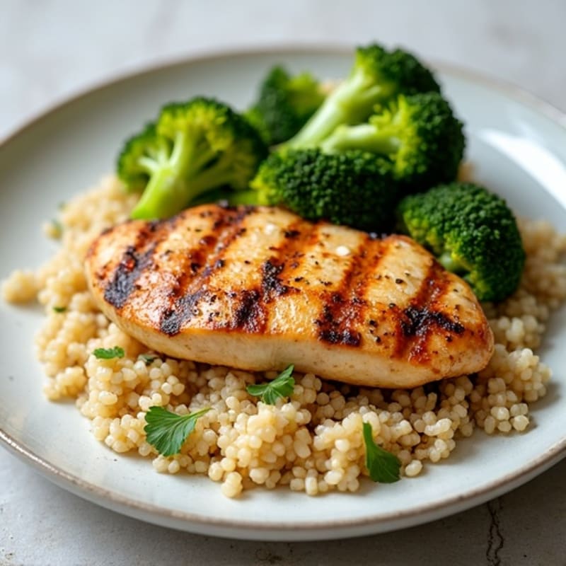 Grilled Chicken Breast with Quinoa and Roasted Broccoli