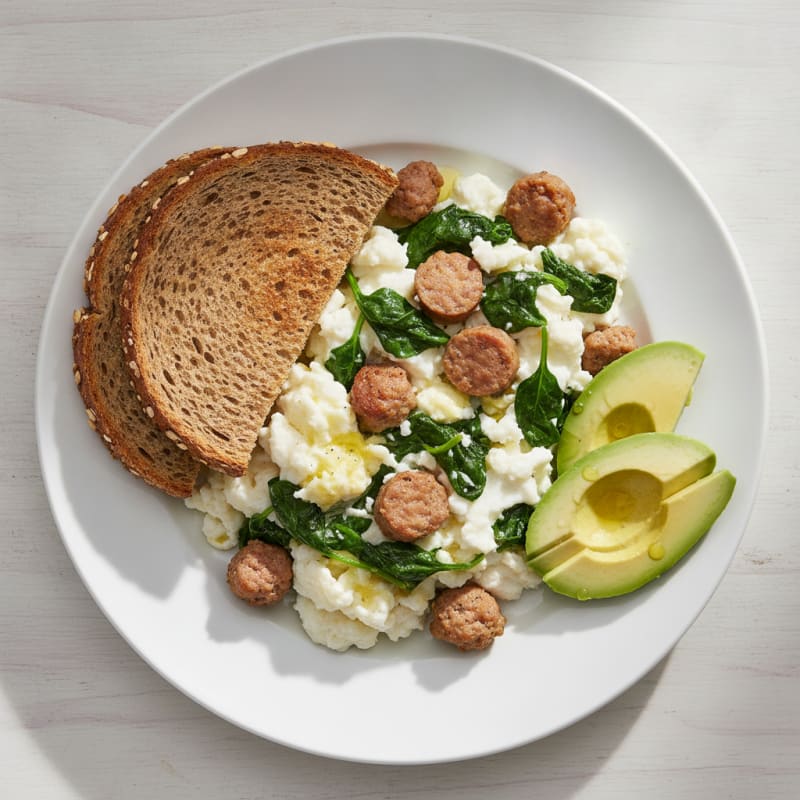 Egg White Scramble with Turkey Sausage and Spinach