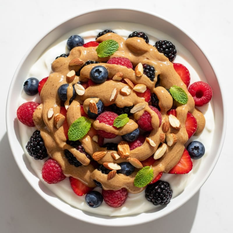 Greek Yogurt Protein Parfait with Mixed Berries and Almond Butter
