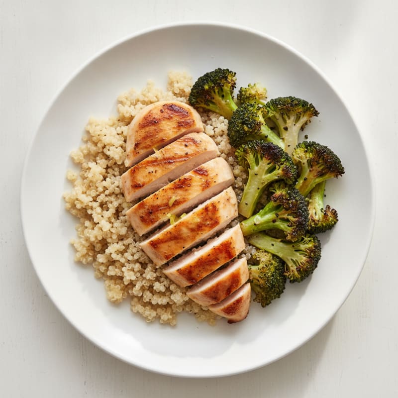 Grilled Chicken Breast with Quinoa and Roasted Broccoli