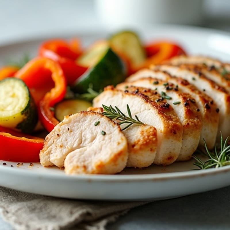 Seared Turkey Breast with Roasted Zucchini and Bell Peppers