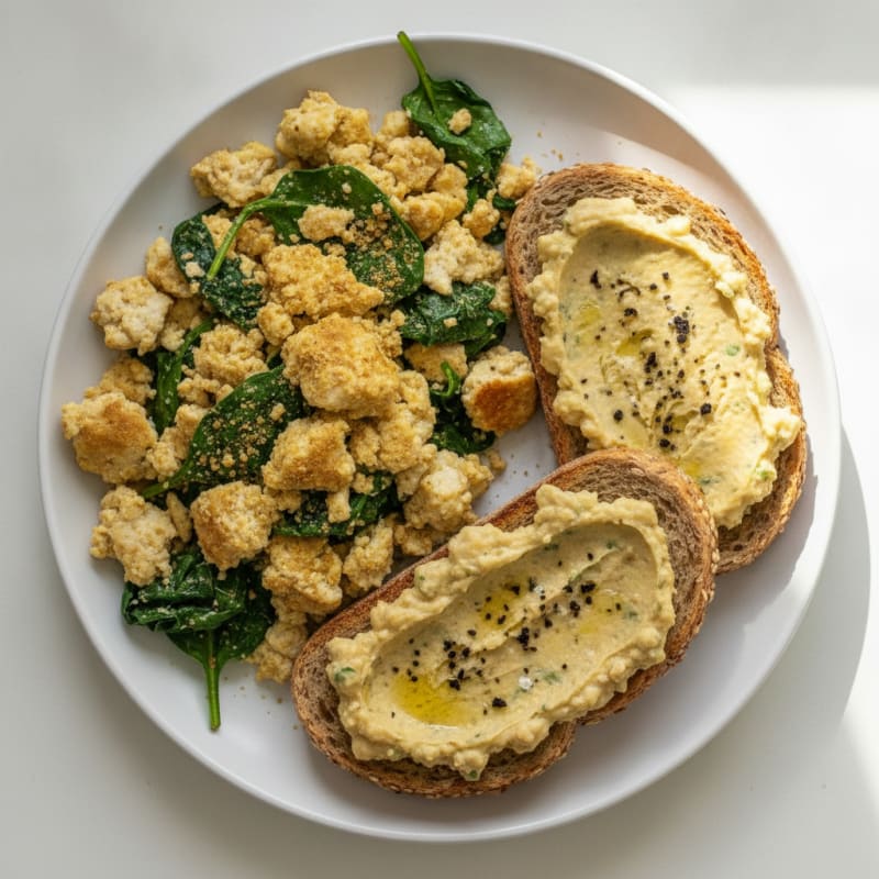 Silken Tofu and Spinach Scramble with Chickpea Toast
