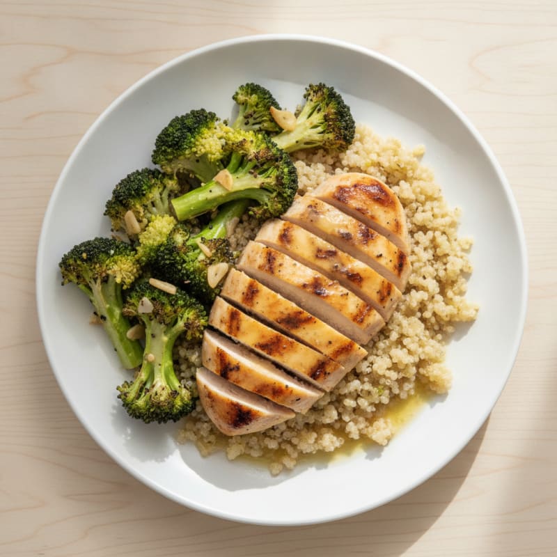 Grilled Chicken Breast with Quinoa and Roasted Broccoli