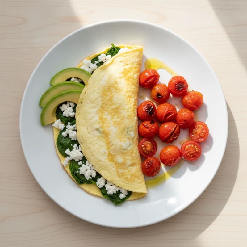 Egg White Spinach Omelette with Cottage Cheese and Cherry Tomatoes