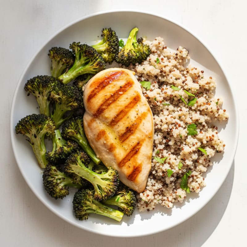 Grilled Chicken Breast with Roasted Broccoli and Quinoa