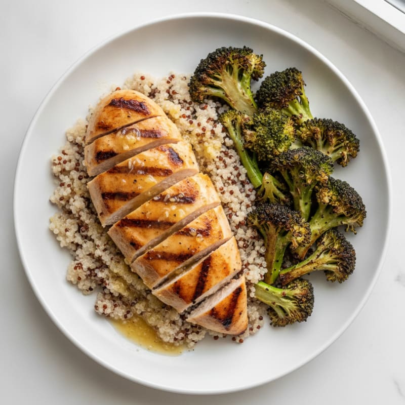 Grilled Chicken Breast with Quinoa and Roasted Broccoli