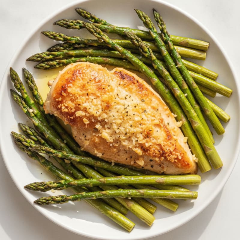 Garlic Parmesan Roasted Asparagus with Herb Chicken
