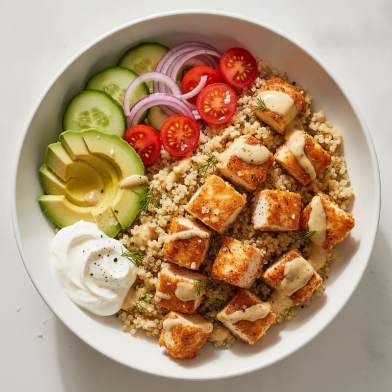 Caesar Chicken Air-Fried Quinoa Bowl