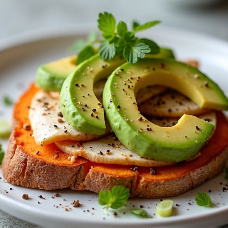 Seared Chicken and Creamy Avocado Sweet Potato Toast