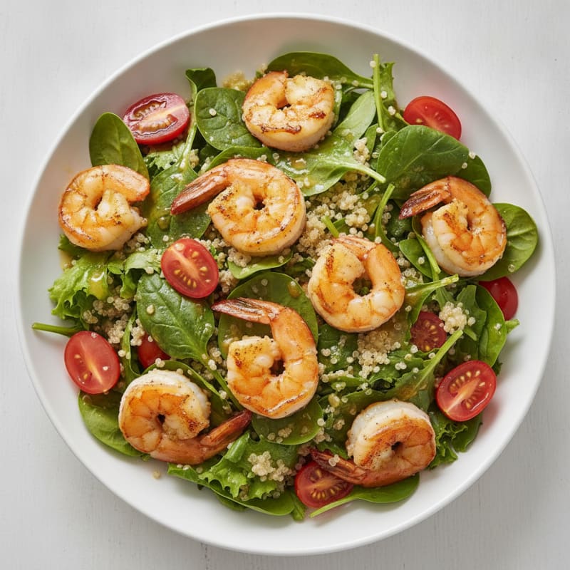 Grilled Shrimp Salad with Quinoa and Mixed Greens