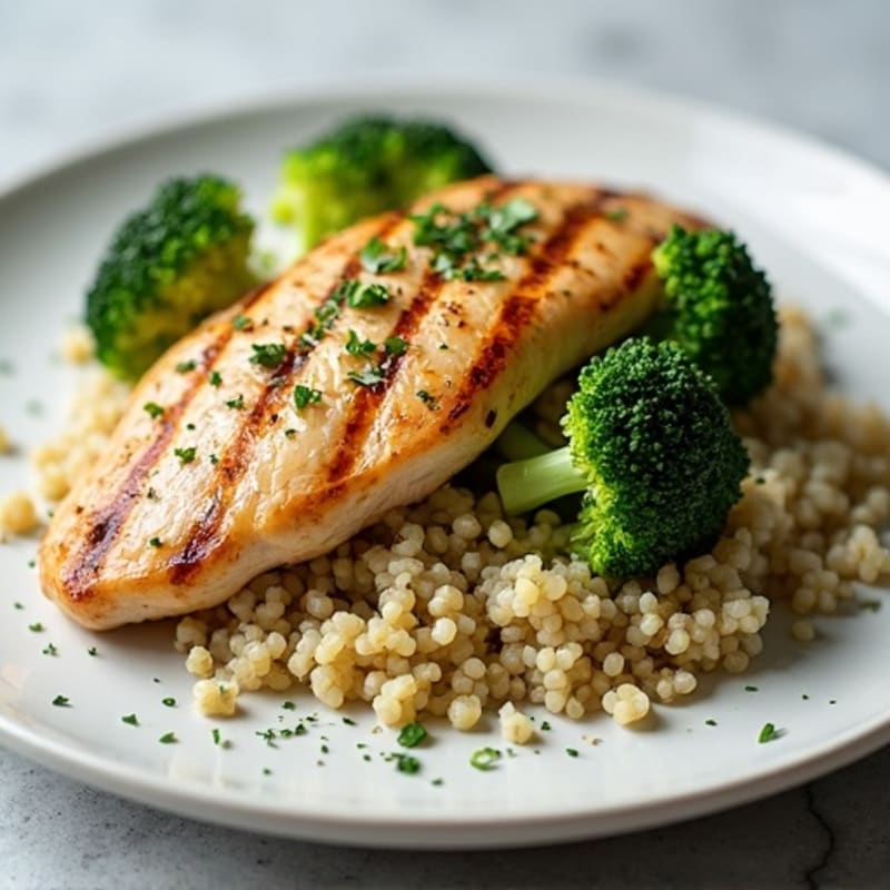 Grilled Chicken Breast with Quinoa and Roasted Broccoli