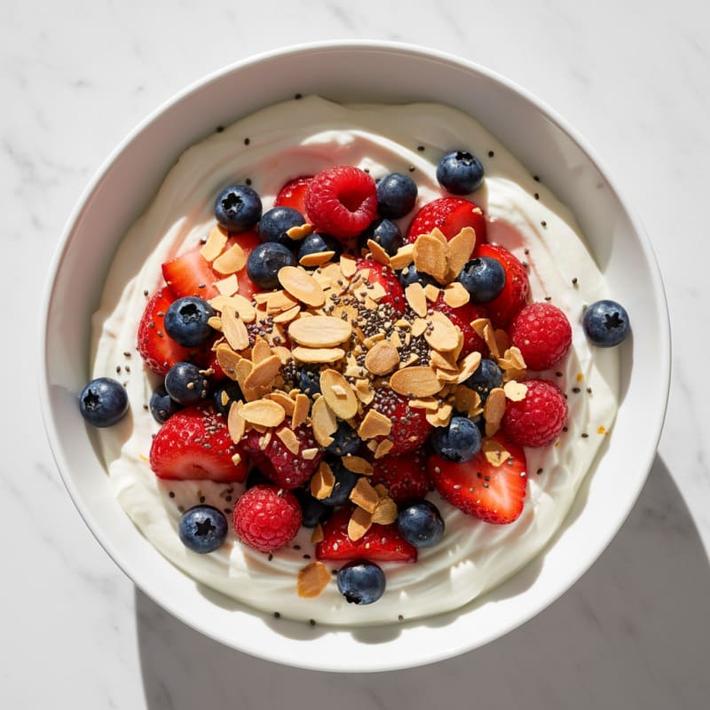 Greek Yogurt Protein Parfait with Mixed Berries and Almonds