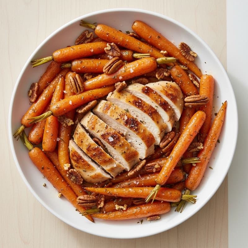 Maple-Glazed Roasted Carrots with Pecans and Chicken