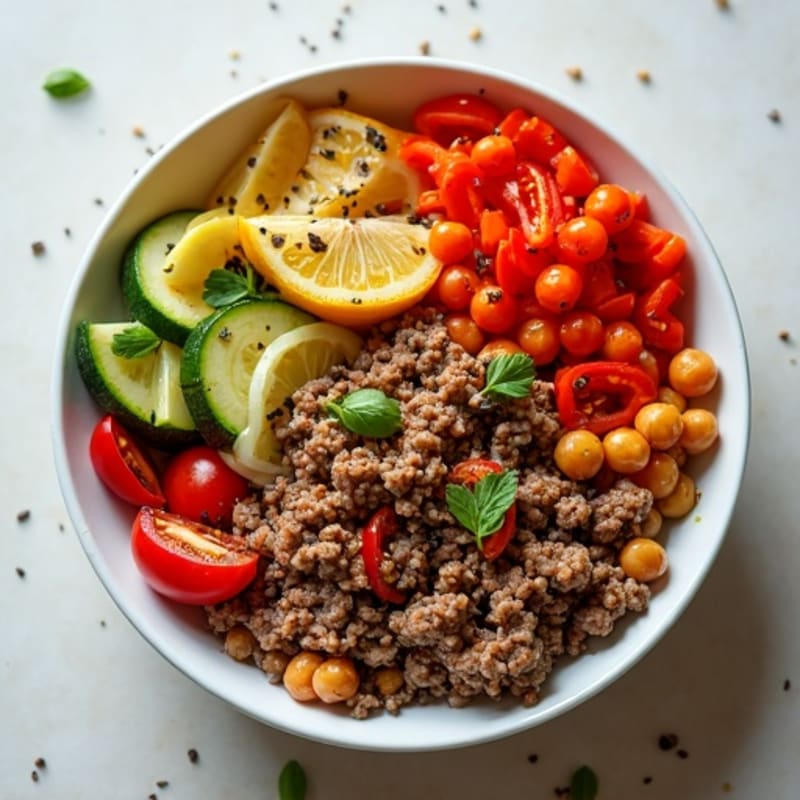 Lean Ground Beef and Roasted Veggie Bowl