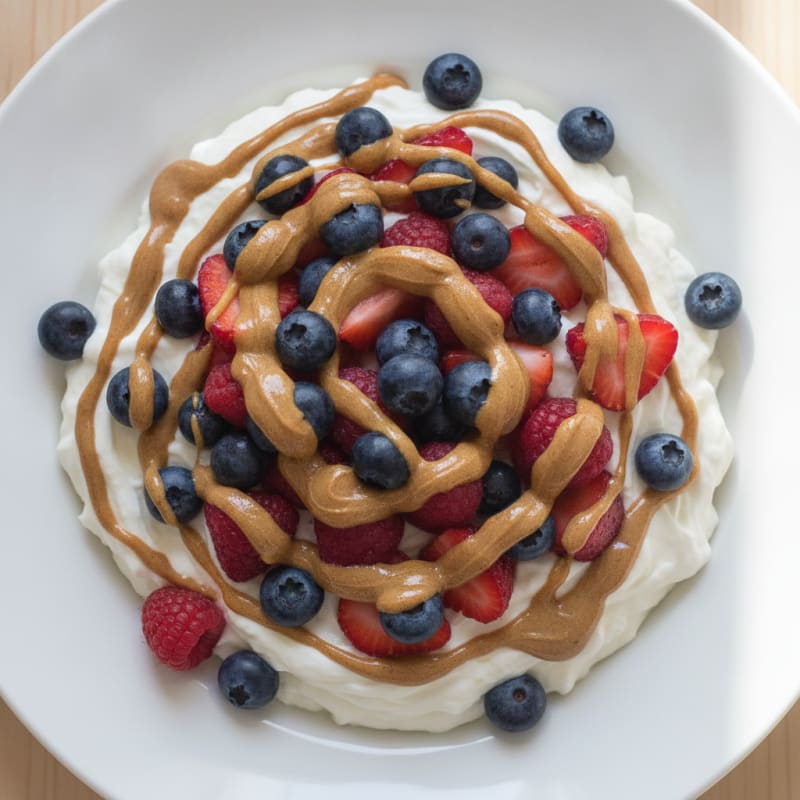 Greek Yogurt Protein Pudding with Almond Butter and Berries