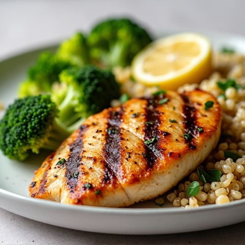 Grilled Chicken Breast with Quinoa and Crunchy Broccoli Salad