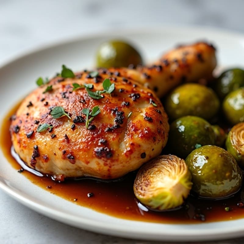 Crispy Roasted Chicken with Balsamic Glazed Brussels Sprouts