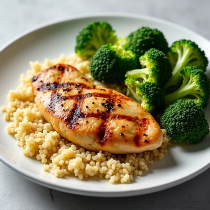 Grilled Chicken Breast with Roasted Broccoli and Quinoa