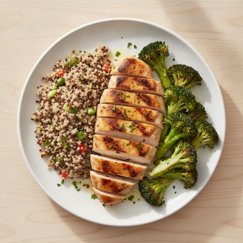 Grilled Chicken Breast with Quinoa and Roasted Broccoli