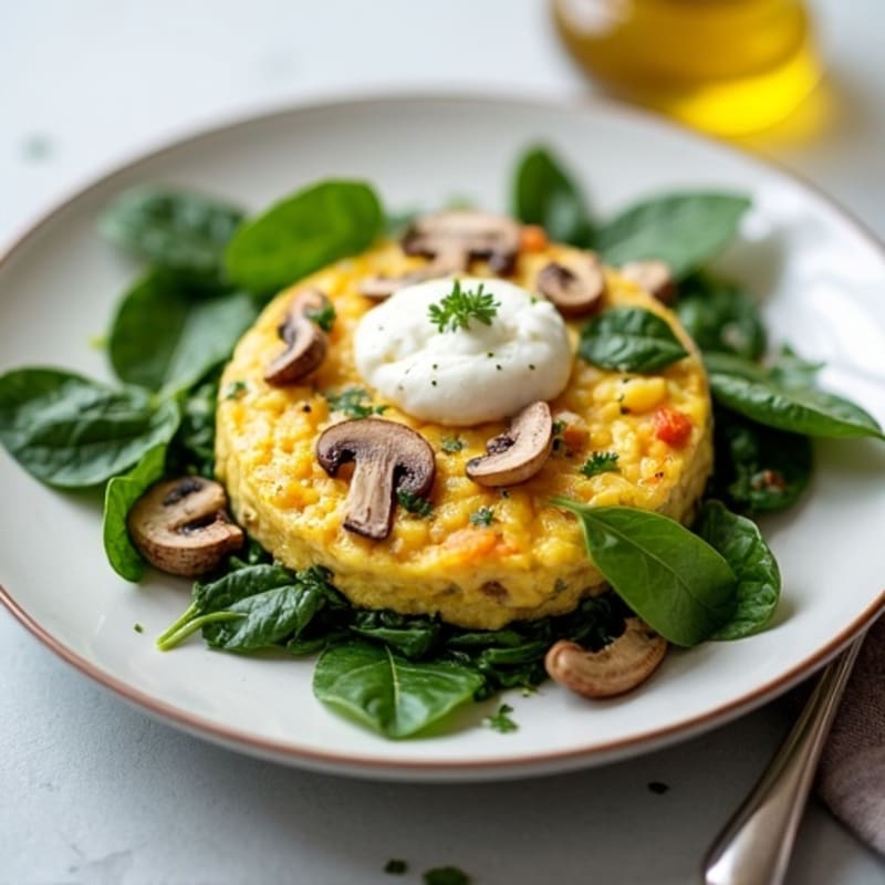 Egg White and Spinach Scramble with Cottage Cheese and Sautéed Mushrooms