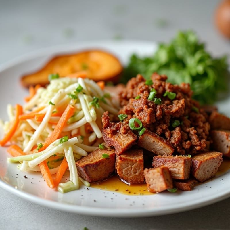 Tender Pulled Pork with Crunchy Slaw and Roasted Sweet Potatoes