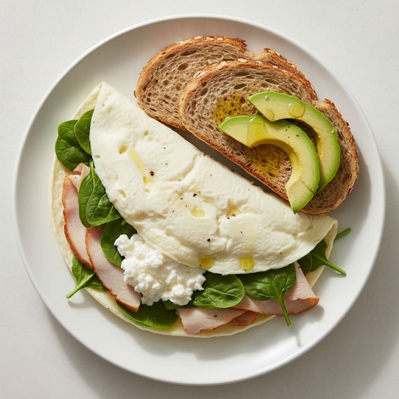 Egg White Spinach Omelette with Cottage Cheese and Sliced Turkey