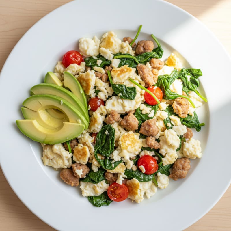 Egg White Scramble with Turkey Sausage and Spinach